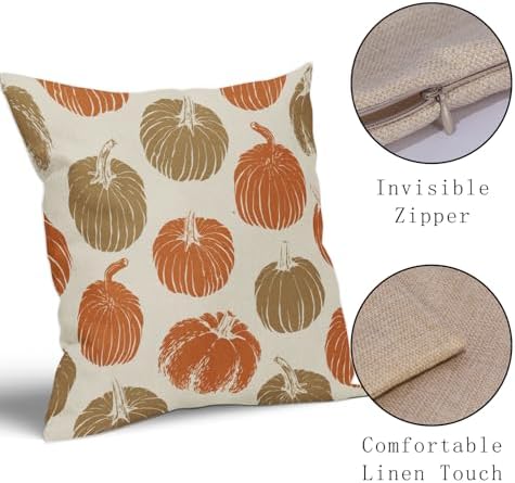 Brown Orange Pumpkin Fall Pillow Covers 16x16 Set of 2 Autumn Harvest Print Thanksgiving Decorative Throw Pillows Outdoor Farmhouse Cushion Case Seasonal Decor for Couch Sofa Bed - Image 4