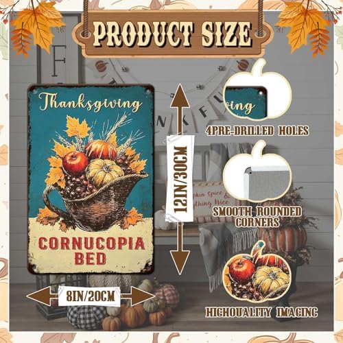 Fall Sign Pumpkin Vintage Tin Sign Thanksgiving Decor 8x12Inch - Image 2