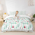 Merry Christmas Kids Duvet Cover Set Queen Size,Cartoon Pine Trees Rustic Farmhouse Bedding Set,Girls Boys Adults Room Decor,Snowflake Xmas Holiday Comforter Cover,Colorful Quilt Cover,2 Pillowcases by Manfei