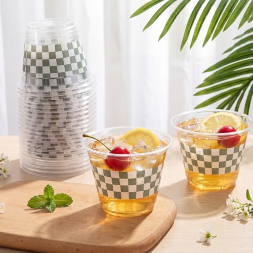 LemonRoad 100 Pcs Green and White Checkered Plastic Cups 9 oz Race Car - Image 4