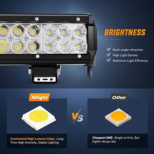 Nilight 60004C-A 17" 108W LED Light Bar, Spot Flood Combo Beam, IP67 Waterproof, Adjustable Mounting Bracket