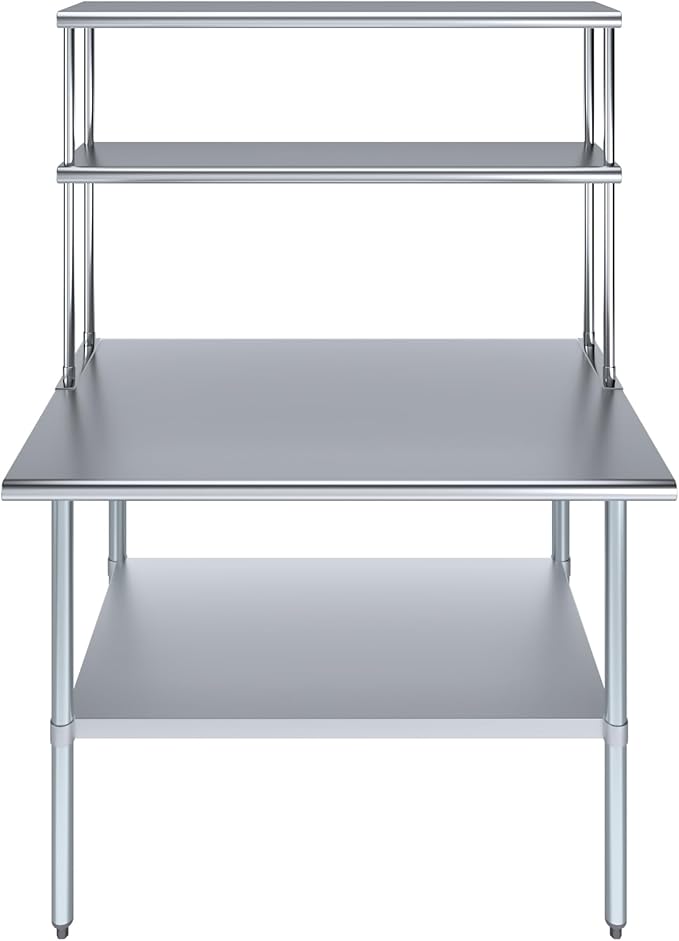 Amgood Stainless Steel Work Table Double Tier Overshelf | Metal Kitchen Prep - Image 2