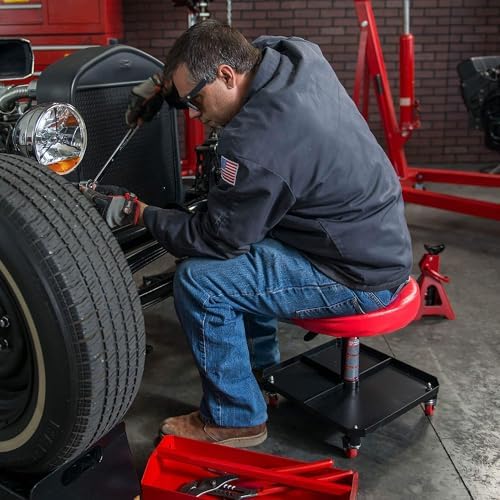 Big RED Pneumatic Rolling Mechanic Stool, Large - Image 2