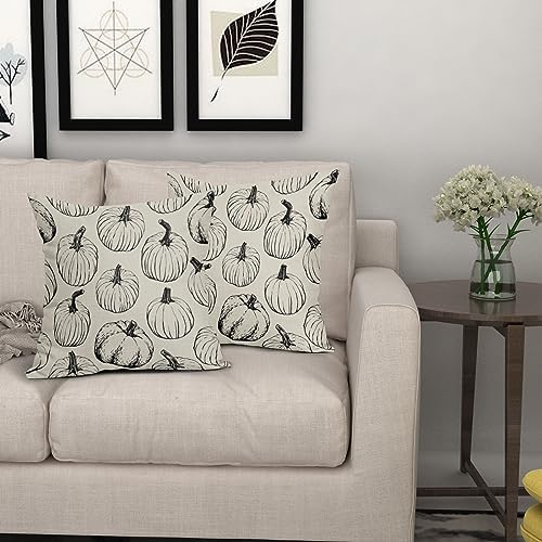 Fall Pillow Covers 18x18 Set of 2 Balck Pumpkin Autumn Themed Thanksgiving Harvest Print Decorative Throw Pillows Outdoor Pillowcase Farmhouse Linen Cushion Case Decor for Sofa Couch Bed - Image 7