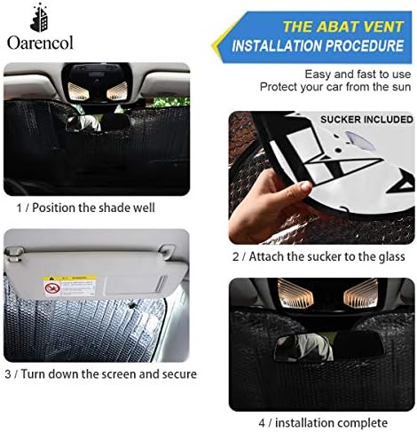 Funny Cat Car Windshield Sun Shade Cute Black White Kitty Animal Foldable UV Ray Sun Visor Protector Sunshade to Keep Your Vehicle Cool (55" x 27.6")