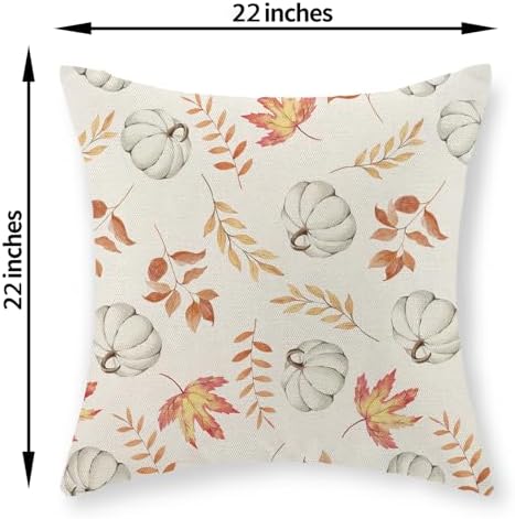 Fall Pillow Covers 22x22 Set of 2 Pumpkin and Maple Leaf Fall Decor Pillowcase Linen Autumn Thanksgiving Decorative Outdoor Throw Pillow Covers Warm Tones Farmhouse Cushion Case for Couch Home - Image 2