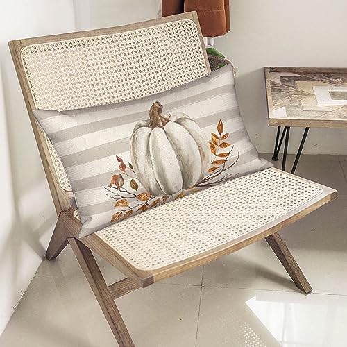 Fall Pillow Covers 12x20 Set of 2 Pumpkin Leaf Branch and Stripes Fall Decor Pillowcase Linen Autumn Thanksgiving Decorative Outdoor Throw Pillow Covers Farmhouse Cushion Case for Couch Home - Image 5