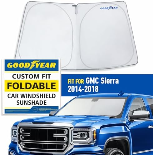 Goodyear Foldable Windshield Sunshade for GMC Sierra 2014-2018, Truck car Accessories, Sunshade Cover, Sun Shade Car Windshield, Window Sun Blocker - GY008226