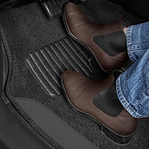 BDK Carpet Floor Mats for Cars, Two-Tone Carpet Car Mat with Faux Leather Accents, Automotive Floor Mat Sets with Built-in Heel Pad, Stylish Interior Car Accessories Grey