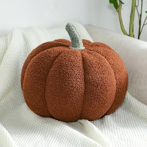 Pumpkin Shape Pillow for Autumn Couch Decorative 3D Sherpa Halloween Pumpkin Throw Pillows Brown Creative Throw for Home Party Decor,13.78" by Eoieov