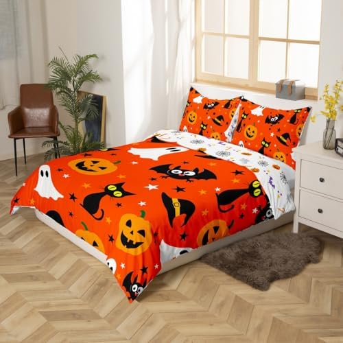 Feelyou Halloween Ghost Pumpkin Bedding Set Queen Size Adults - Image 2