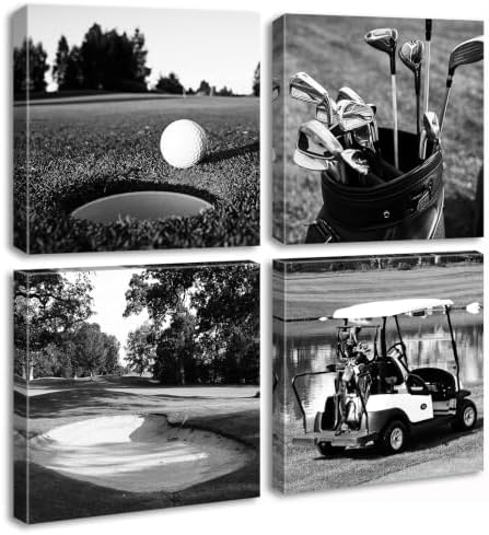 DJSYLIFE Golf Course Wall Art Black and White Canvas Prints 12"X12"X4 by DJSYLIFE