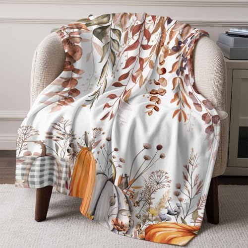 DecorLovee Orange Grey Fall Blanket 30"x40", Reversible Thanksgiving Throw Blanket for Couch/Bed/Camping, Botanical Farmhouse Lightweight Soft Throw Blankets for Kids, Warm Fuzzy Blankets for Winter - Image 6