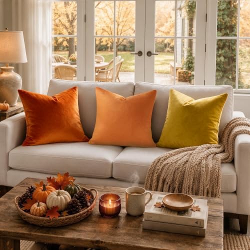VAKADO Burnt Orange Velvet Fall Throw Pillow Covers Rust Autumn Thanksgiving Square Cozy Soft Solid Decorative Cushion Cases Home Decor for Couch Sofa Bedroom Car Set of 2,22x22 Inches - Image 5