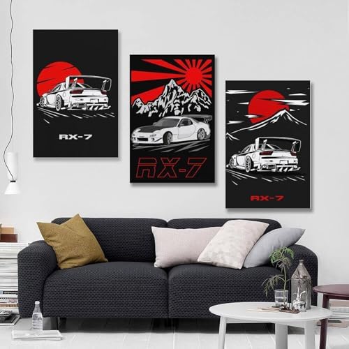 RIUFIN 3pcs JDM Sport Car Posters Rx7 Car Wall Decor Art-Modern Car Wall Art Prints Cool Posters for Boys Room-Bathroom Bedroom Office Canvas Wall Art Ready to Hang 12x18inch(30x45cm) - Image 5