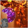 Hairui Lighted Halloween Garland with 48L Orange and Purple Bi-Color LED Lights 8 Functions, Black Glittered Garland Lights Battery Operated 6FT for Indoor Outdoor Halloween Party Decoration by Hairui