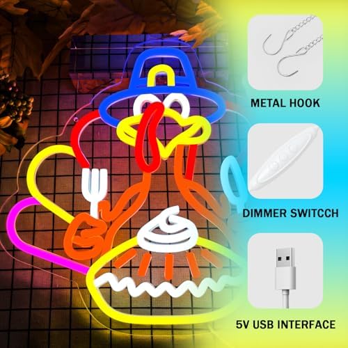 Thanksgiving Turkey Neon Sign Thanksgiving Turkey Decoration Dimmable Thanksgiving Neon Light for Autumn Room Bedroom Table Wall Decor Home Party - Image 4