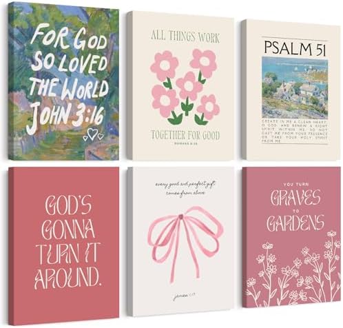 Christian Wall Art Coquette Aesthetic Decor Poster Pink Bow Canvas Wall Art Bible Verse Scripture Poster Religious Floral Prints Picture Christian Artwork for Living Room Bedroom 12x16x6 Ready to Hang by Unknown