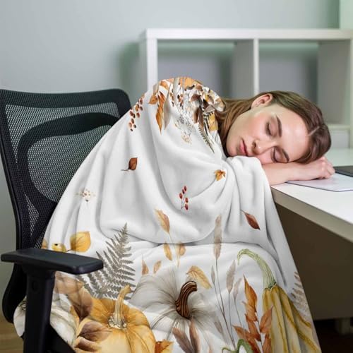 DecorLovee Fall Grey Orange Blanket 60"x80", Reversible Thanksgiving Pumpkins Throw Blanket for Couch/Bed, Brown Maple Leaf Lightweight Soft Throw Blankets for Men, Warm Fuzzy Blankets for Winter - Image 7
