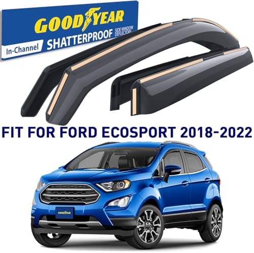 Goodyear Shatterproof in-Channel Window Deflectors for Ford EcoSport 2018-2022, Rain Guards, Window Visors for Cars, Vent Deflector, Car Accessories, 4 pcs - GY008442