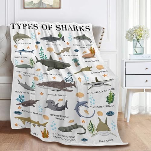 Shark Blanket Gifts for Kids Boys Girls Shark Lovers Types of Sharks Plush Cozy Flannel Cute Animal Educational Throw Sheet 50" X 40" Decor for Couch Daycare Nap Birthday Decorations Bedroom - Image 3