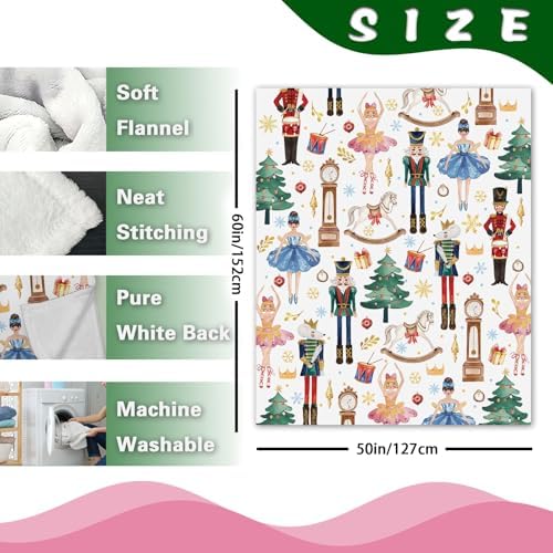 Christmas Nutcracker Flannel Throw Blanket, Cute Xmas Tree Wooden - Image 3