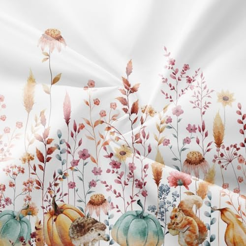 Fall Shower Curtain, Watercolor Autumn Pumpkins Floral Harvest Fruits Animals Thanksgiving Bathroom Curtain Waterproof Fabric Machine Washable with Hooks, 60" Wx72 L - Image 5