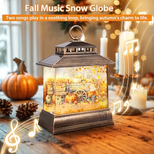Fall Snow Globe Lantern Thanksgiving Pumpkins Spinning Water Lantern with Swirling Glitter 6H Timer Remote Control Fall Decorations for Home Thanksgiving Autumn Harvest (Pumpkin Wagon) - Image 5