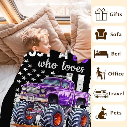 Personalized Truck Blanket for Kids Boys - 30x40 Inches Cute Throw Blanket Gifts for Truck Lovers - Custom Black Soft Fuzzy Car Blankets Stuff for Lap Couch Bed Travel - Image 4