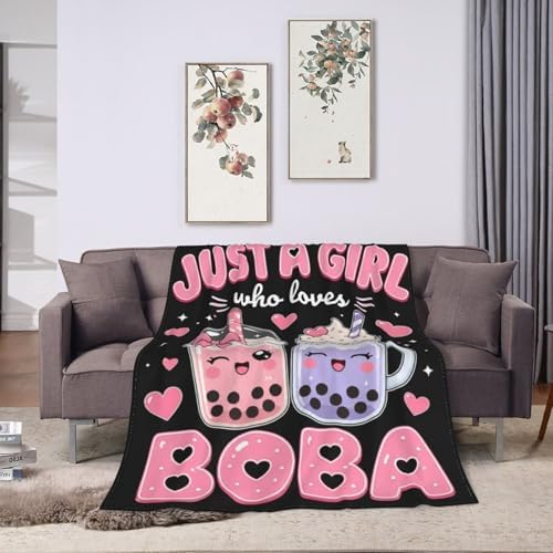 Just A Girl Who Loves Boba Blanket for Women, Gifts for Girls, Bubble Tea Blankets for Kids, Soft Cozy Lightweight Throw for Bed Sofa Home Travel Room Decor, 50x60 Inch - Image 4