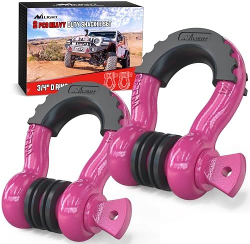 Nilight 2 PCS 3/4" D-Ring Shackle with 7/8" Screw Pin | 41,887lbs Break Strength Heavy Duty Off Road Recovery Shackle with Isolators Washers for Tow Strap,Winch,Off-Road Truck