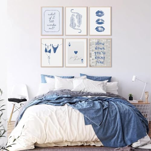 Navy Blue Leopard Wall Art Preppy Cheetah Canvas Wall Decor Trendy Aesthetic Posters Navy Blue Bikini Prints Preppy Aesthetic Pictures Ace of Hearts Painting for Dorm Bedroom 8x10 Inch Unframed 6Pcs - Image 7