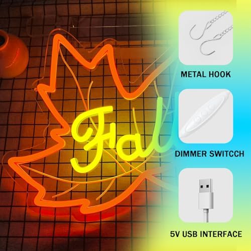 Fall Neon Sign Maple Neon Light for Wall Decor Dimmable Thanksgiving Neon Sign for Thanksgiving Autumn Theme Party Holiday Gift Lamp Decor - Image 4