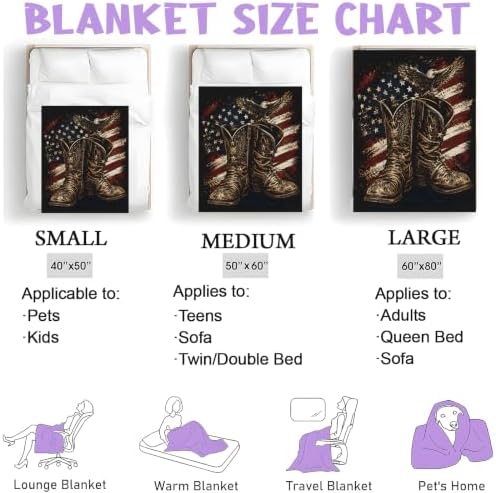 American Flag Cowboy Boots Throw Blanket Gifts for Women Kids, 40x50in - Image 3