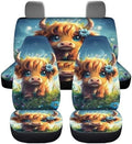 Cute Cattle Floral Print Car Seat Covers Full Set Front Rear Seat Covers for Truck Sedan 4 Piece Aesthetic Auto Accessories Vehicle Split Bench Covers