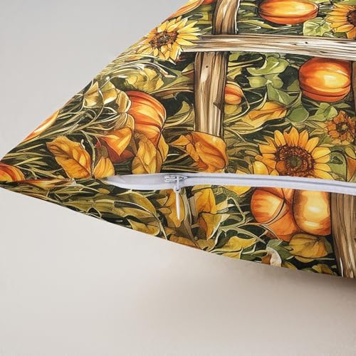 Manfei Cute Scarecrow Reversible Print Pillow Covers 2 Pack,Fall Pumpkin Sunflower Yellow Orange Decorative Cushion Covers 16"x16",Rustic Farmhouse Cabin Autumn Harvest Pillow Covers,2 Pack - Image 5
