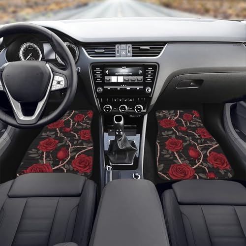Austin Rose Car Floor Mats, Garden Thron Rose Rubber Heel Pad 4PCS for Truck SUV Driver Seat Protection, Gothic Passenger Seat and Rear Car Mats Carpet
