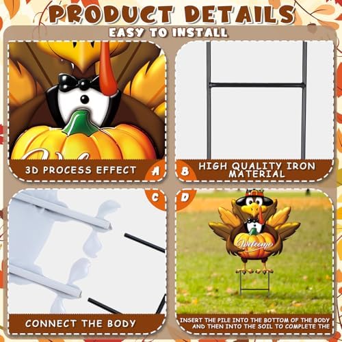5 Pcs Fall Turkey Yard Stake Metal Thanksgiving Garden Decor - Image 3