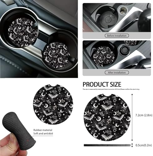 Spider Web Moon Car Seat Covers 15Pcs Full Set Car Steering Wheel Cover Seat Belt Cover Trash Bin Air Vent Storage Box Rear View Mirror Car Cup Holder Keychain Halloween Decor