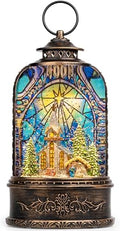 Christmas Snow Globe Lantern Water Glittering Churches & Holy Family with Music& Timer, USB Lined/Battery Operated Lighted Lantern for Christmas Festival Decoration Gifts by Qualdout
