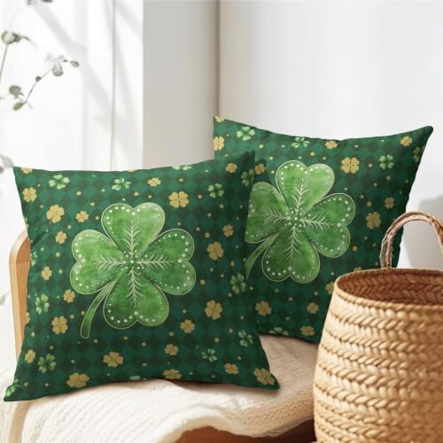St.Patrick's Day Throw Pillow Covers 16x16 Set of 2 Green Lucky Clovers - Image 6