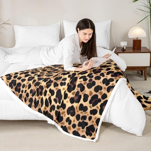 Leopard Print Sherpa Blanket Cheetah Skin Print Throw Blanket Bedroom Living Room Soft Cozy African Wild Animal Blankets Decor for Bed Couch Sofa Black Orange Brown Flannel Blankets 30"x40" - Image 4