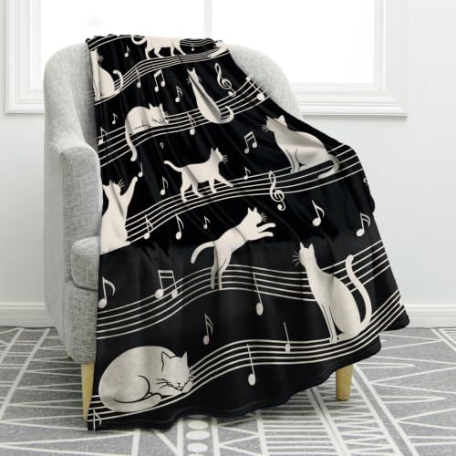 Jekeno Music Cat Gifts Blanket for Women Man, Musical Notes Theme 80"x60" by Jekeno