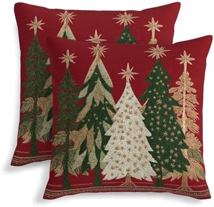 KiuLoam Red Christmas Pillow Covers 22x22 Set of 2 Gold Green Christmas Tree Print Decorative Outdoor Throw Pillow Cases Winter Holiday Cushion Covers for Sofa Bed Couch Living Room Decor by KiuLoam
