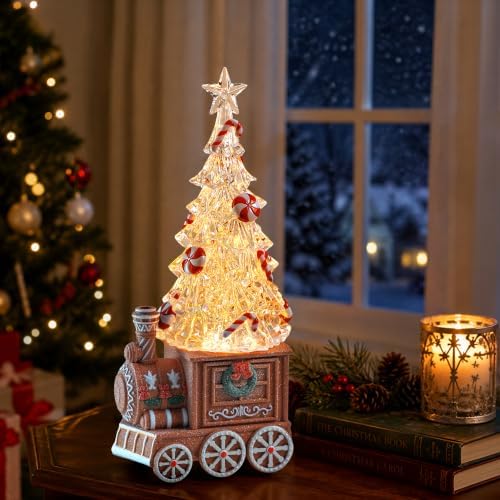 Christmas Train Snow Globe with Music, Lighted Christmas Tree Water Lantern with Swirling Glitter, USB & Battery Powered with Timer, Candy Cane Christmas Decorations Indoor Gifts - Image 3