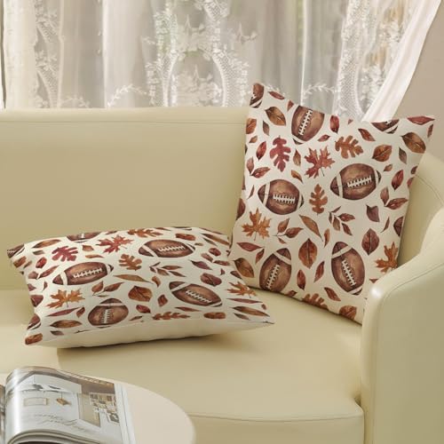Fall Pillow Covers 24x24 Set of 2 Orange Maple Leaf Football Pillow Cases Autumn Thanksgiving Outdoor Fall Decoration Throw Pillows Holiday Farmhouse Linen Cushion Case for Couch Home Decor - Image 5