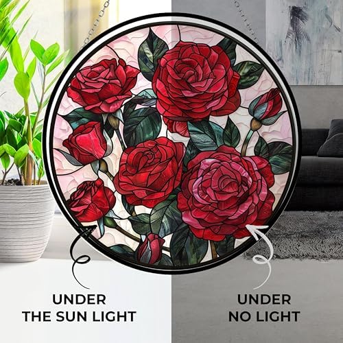 Valentine Rose Suncatcher Stained Glass Window Hangings Sun Catchers Colorful Ornament Gifts for Women Mom Wife Christmas Halloween Housewarming - Image 4