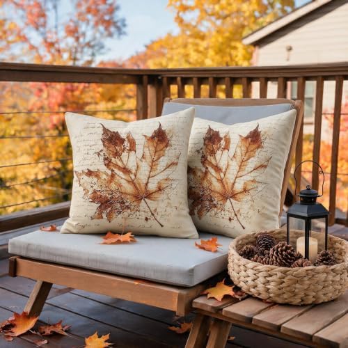 Vintage Fall Pillow Covers 22x22 Set of 2, Rustic Maple Leaf Autumn Themed Thanksgiving Decorative Throw Pillow Cases Holiday Outdoor Seasonal Farmhouse Decor for Sofa Couch Bed - Image 6