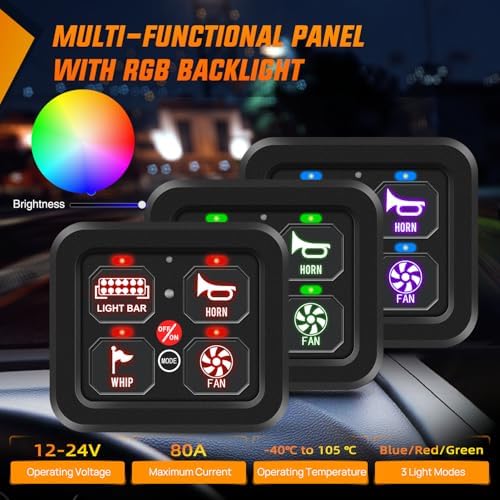 Nilight 4 Gang Switch Panel RGB 12V 24V Circuit Control Relay System
