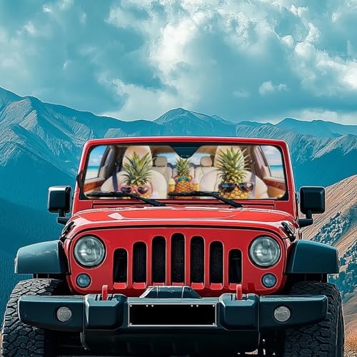 Renewold Automotive Front Windshield Sunshade Summer Car Window Covers Block Heat UV Rays Sun Shade for Jeep Wrangler JK JKU JL JLU 1997-2023 Sun Blocker Visor Foldable Shield Funny Tropical Pineapple